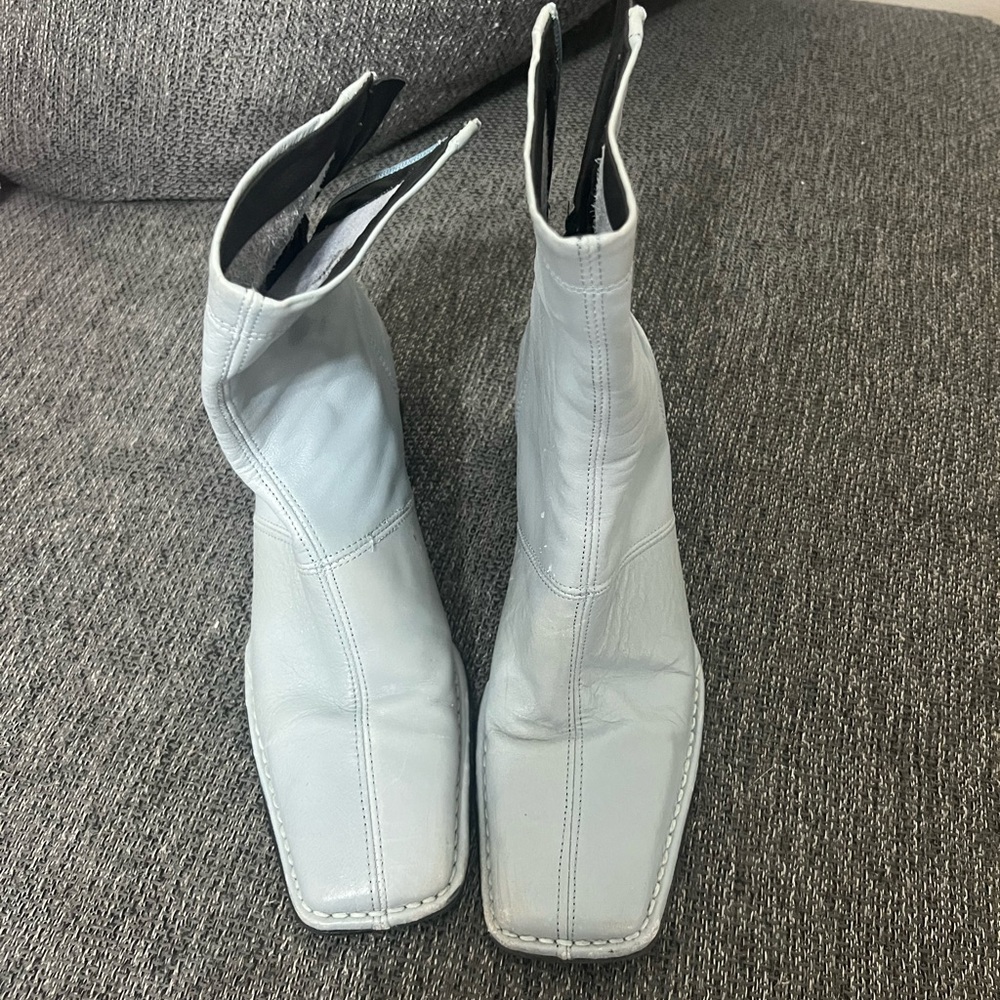Blue heeled ankle booties